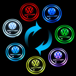 BRAND NEW UNIVERSAL V2 2PCS VOLKSWAGEN Switchable Seven Colorful LED Car Cup Holder Mat Coaster Pad