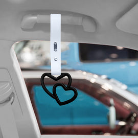Brand New Double Love Heart Black JDM TSURIKAWA Ring Subway Train Bus Handle White Strap Charm Drift