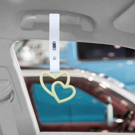 Brand New Double Love Heart Glow In The Dark Green JDM TSURIKAWA Ring Subway Train Bus Handle White Strap Charm Drift