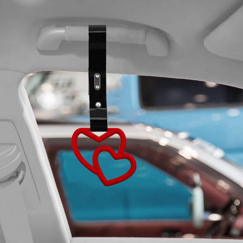Brand New Double Love Heart Red JDM TSURIKAWA Ring Subway Train Bus Handle Black Strap Charm Drift