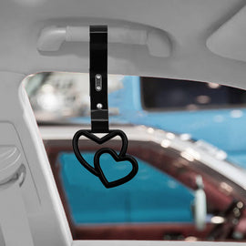 Brand New Double Love Heart Black JDM TSURIKAWA Ring Subway Train Bus Handle Black Strap Charm Drift