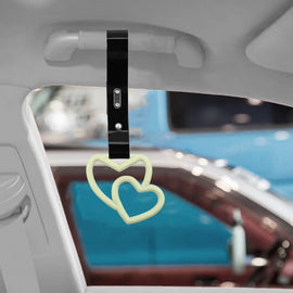 Brand New Double Love Heart Glow In The Dark Green JDM TSURIKAWA Ring Subway Train Bus Handle Black Strap Charm Drift