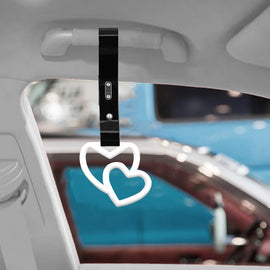 Brand New Double Love Heart White JDM TSURIKAWA Ring Subway Train Bus Handle Black Strap Charm Drift