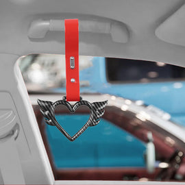 Brand New Angel Wing Heart Carbon Fiber JDM TSURIKAWA Ring Subway Train Bus Handle Red Strap Charm Drift