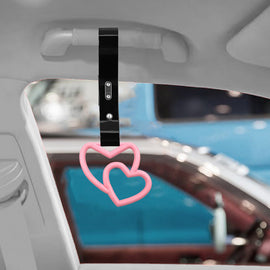 Brand New Double Love Heart Pink JDM TSURIKAWA Ring Subway Train Bus Handle Black Strap Charm Drift