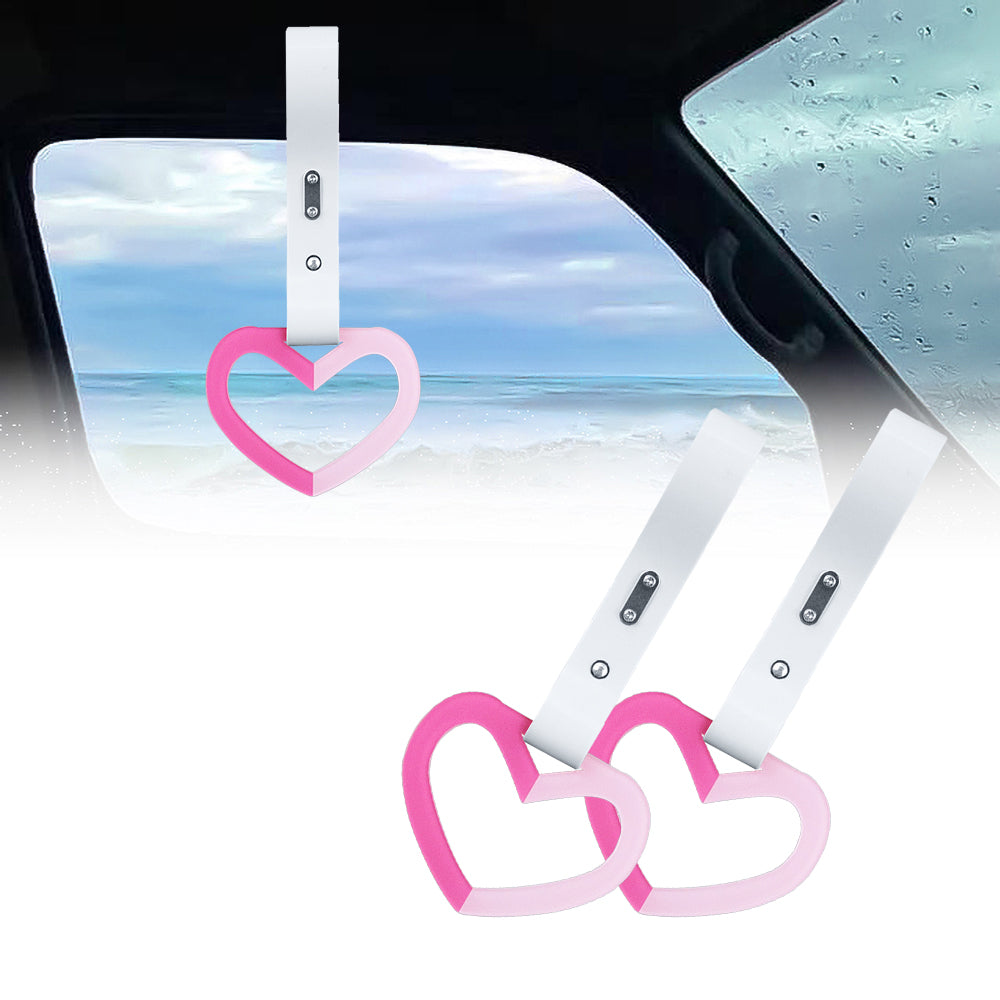 Brand New Double Color Heart Love Dark Pink JDM TSURIKAWA Ring Subway Train Bus Handle White Strap Charm Drift