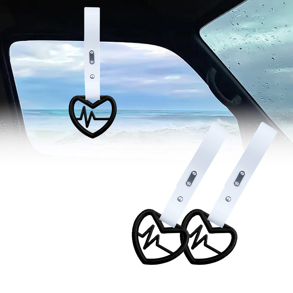 Brand New Heartbeats Black JDM TSURIKAWA Ring Subway Train Bus Handle White Strap Charm Drift