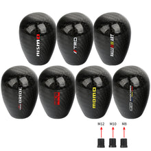 Load image into Gallery viewer, Brand New Universal Momo Black Real Carbon Fiber Manual Gear Stick Shift Knob Shifter M8 M10 M12