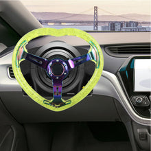Load image into Gallery viewer, Brand New Universal 6-Hole 350MM Heart Yellow Deep Dish Vip Crystal Bubble Neo Spoke Steering Wheel