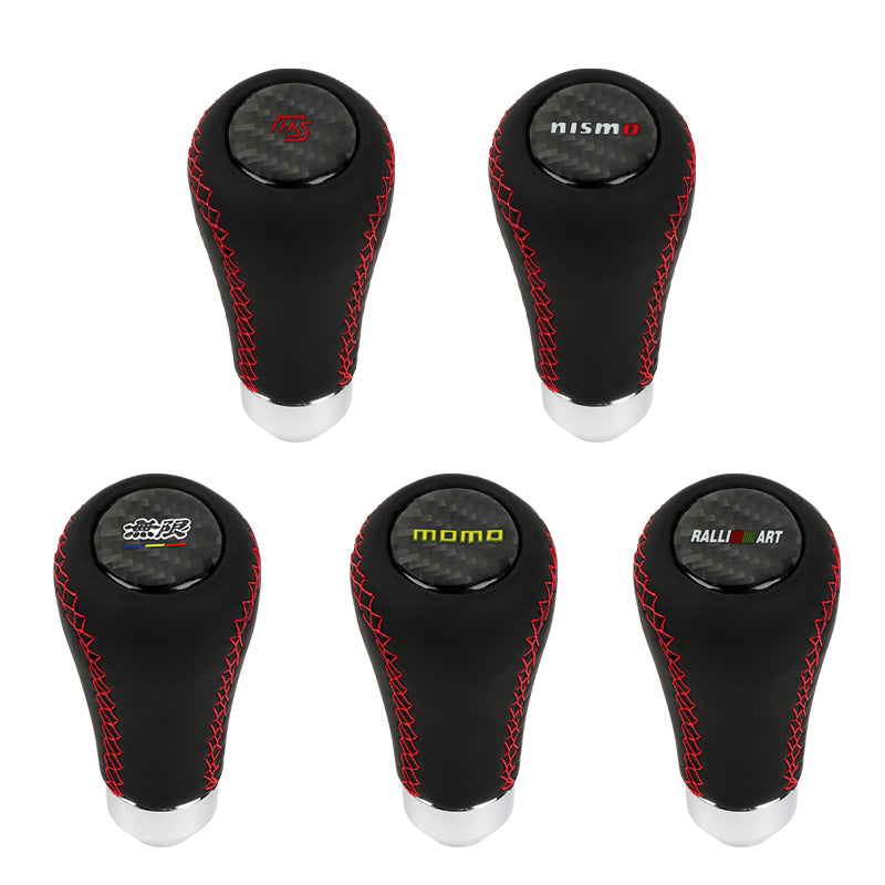 Brand New Universal Mugen Red Stitches Black Leather Manual Car Gear Shift Knob Shifter Lever M8 M10 M12