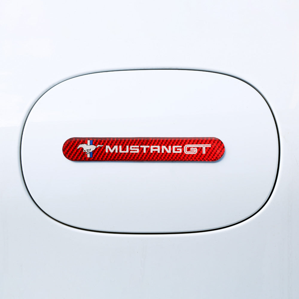 Brand New 2PCS Mustang GT Real Carbon Fiber Red Car Trunk Side Fenders Door Badge Scratch Guard Sticker