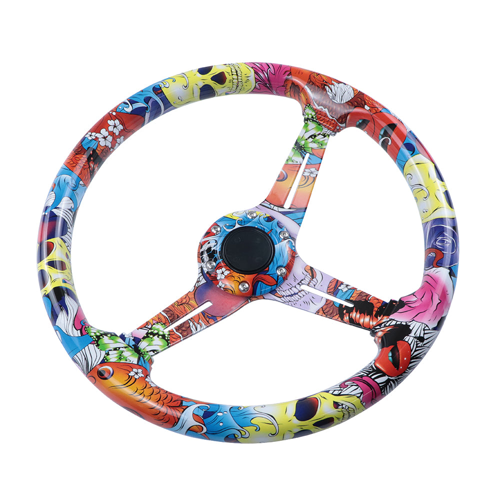 BRAND NEW UNIVERSAL 350MM 14'' Stickerbomb Acrylic Deep Dish 6 Holes Steering Wheel w/Horn Button Cover