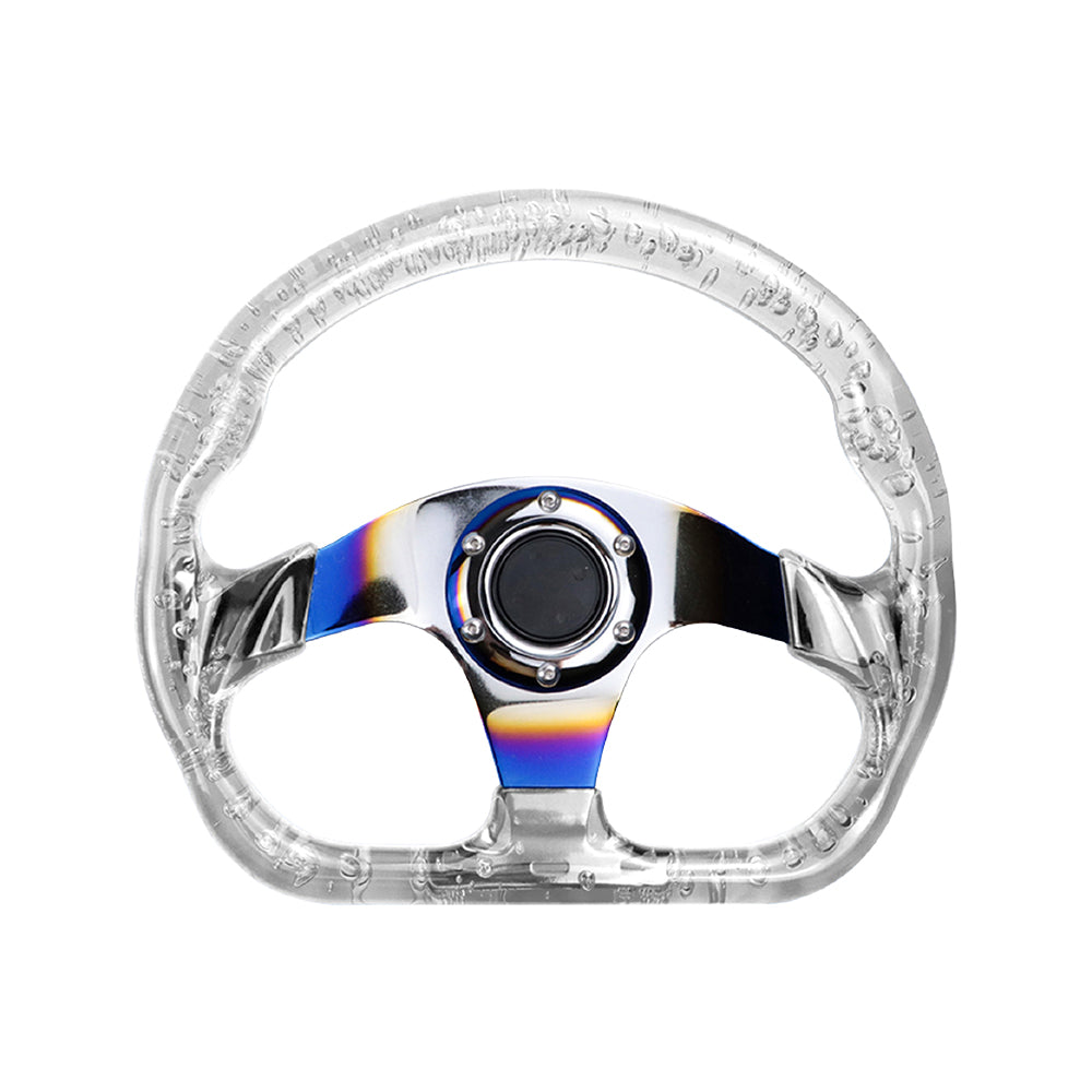 Brand New JDM Universal 6-Hole 326mm Vip Clear Crystal Bubble Burnt Blue Spoke Steering Wheel