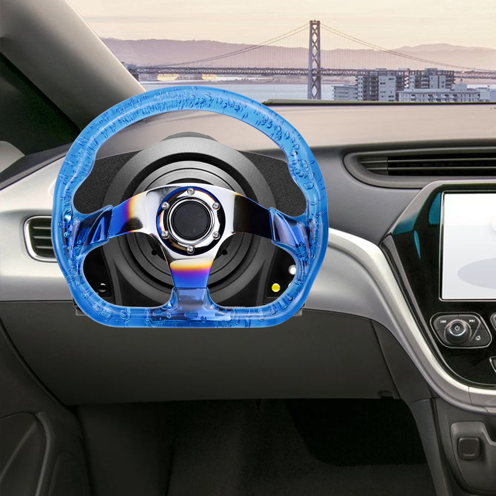 Brand New JDM Universal 6-Hole 326mm Vip Blue Crystal Bubble Burnt Blue Steering Wheel