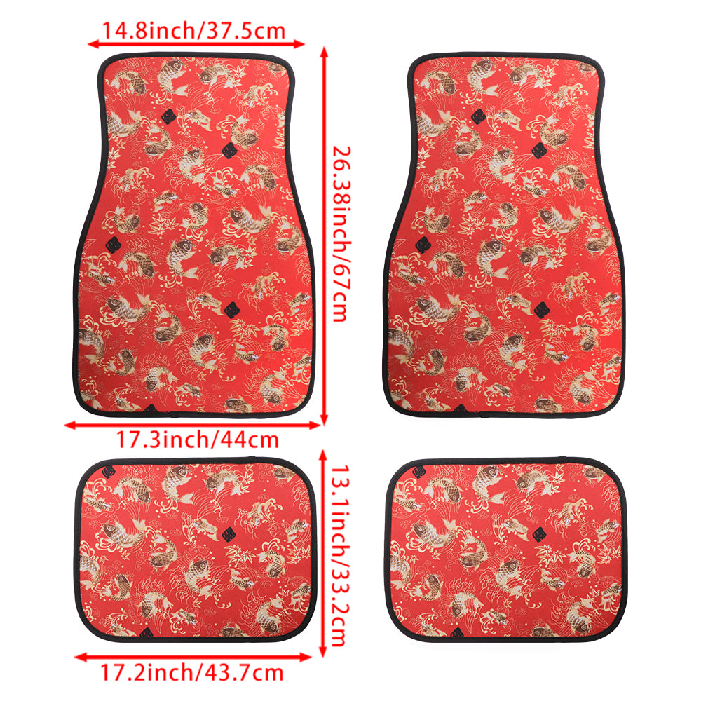 Brand New 4PCS SAKURA KOI FISH Racing Red Fabric Car Floor Mats Interior Carpets