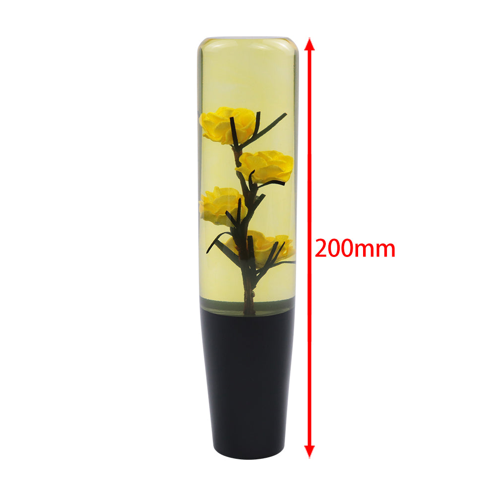 Brand New 1PCS Universal 20CM JDM Clear Yellow Real Flowers Manual Car Black Base Racing Stick Shift Knob M8 M10 M12