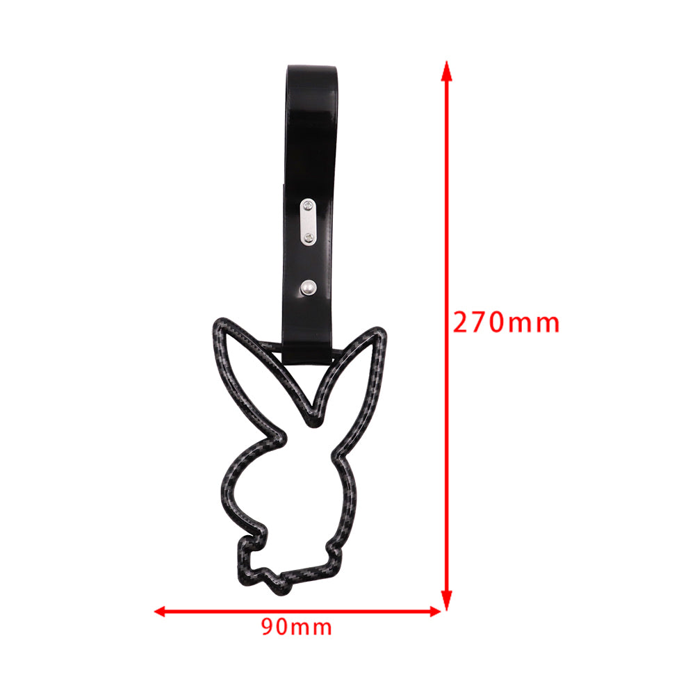 Brand New Playboy Bunny Shaped Carbon Fiber JDM TSURIKAWA Subway Bus Handle Black Strap Charm Drift