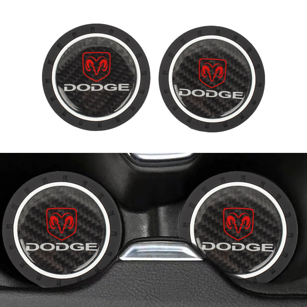 Brand New 2PCS Dodge Real Carbon Fiber Car Cup Holder Pad Water Cup Slot Non-Slip Mat Universal