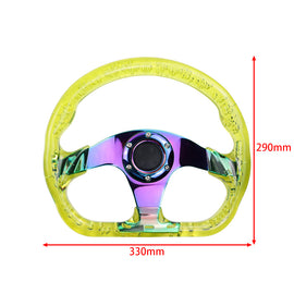 Brand New JDM Universal 6-Hole 326mm Vip Yellow Crystal Bubble Neo Chrome Steering Wheel