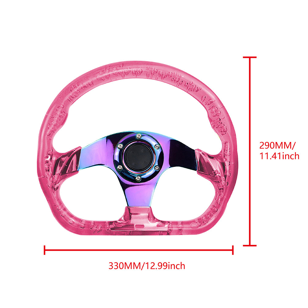 Brand New JDM Universal 6-Hole 326mm Vip Pink Crystal Bubble Neo Spoke Steering Wheel