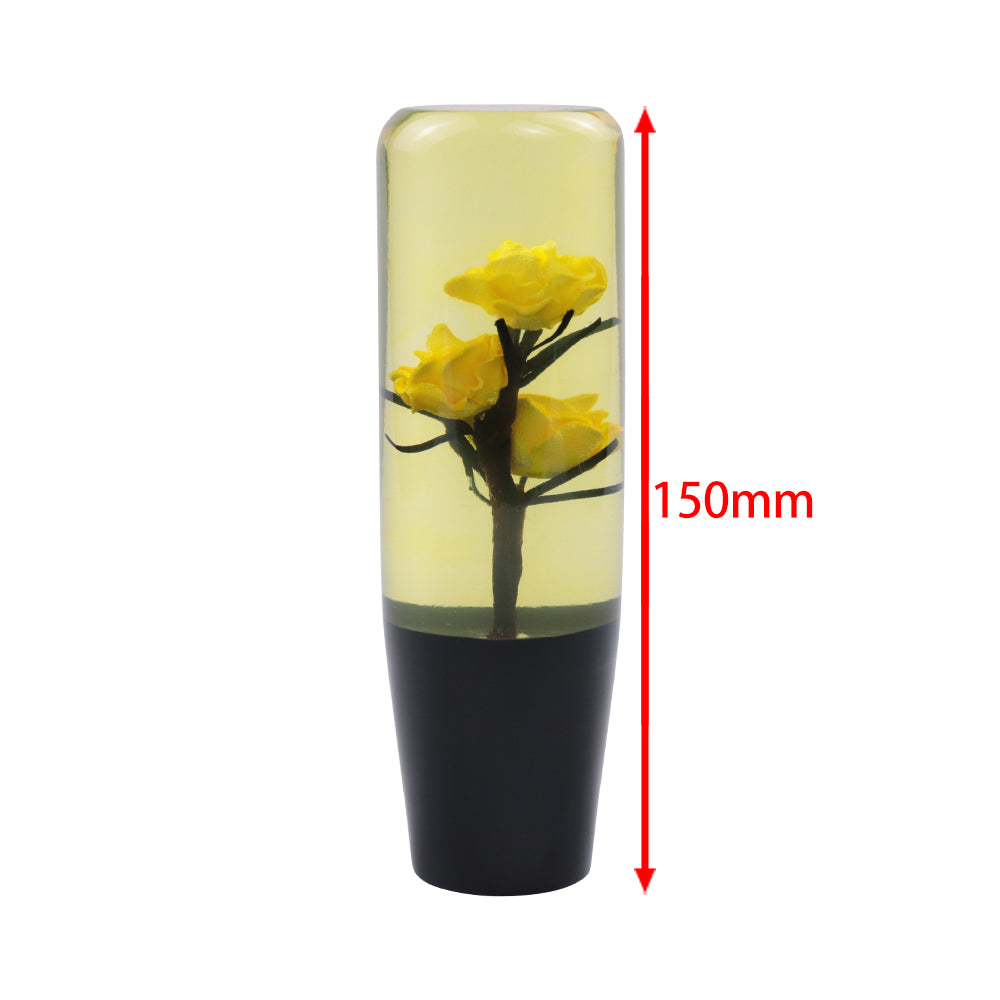 Brand New 1PCS Universal 15CM JDM Clear Yellow Real Flowers Manual Car Black Base Racing Stick Shift Knob M8 M10 M12