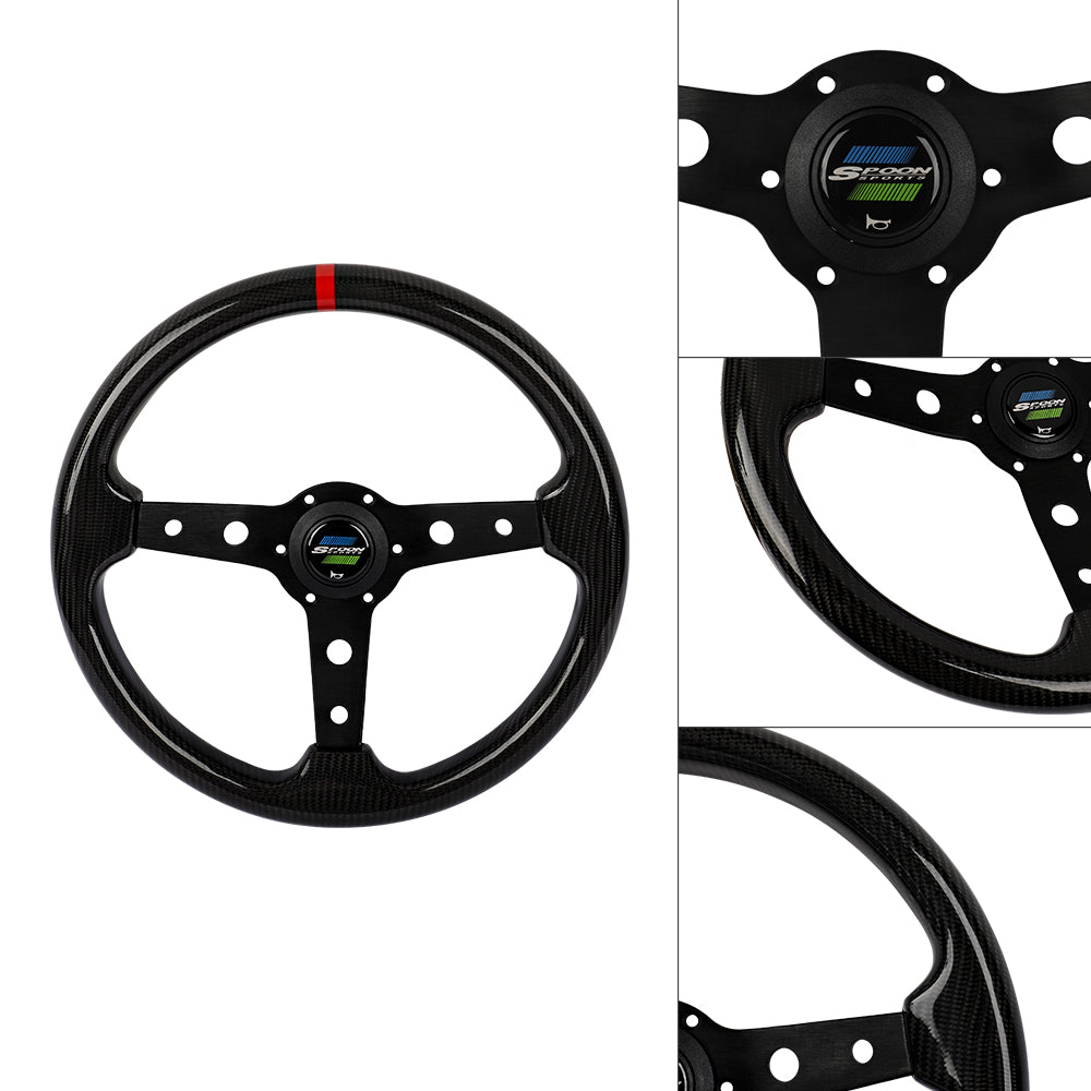 Brand New 350mm 14" Universal JDM SPOON SPORTS Black Real Carbon Fiber Steering Wheel