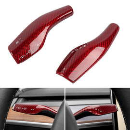 BRAND NEW Real Carbon Fiber Red Steering Wheel Paddle Shift Trim Cover For Tesla Model 3 / Y