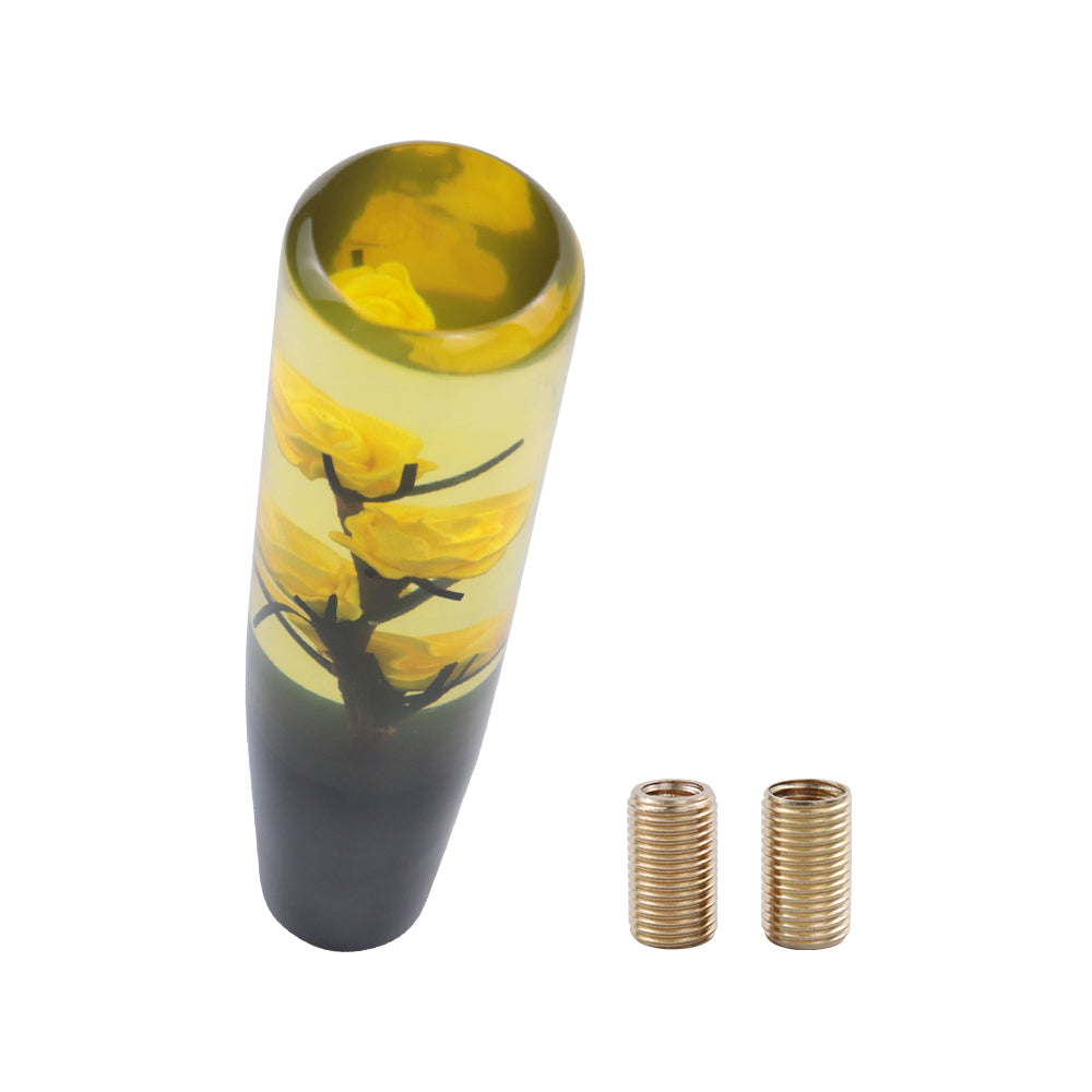 Brand New 1PCS Universal 20CM JDM Clear Yellow Real Flowers Manual Car Black Base Racing Stick Shift Knob M8 M10 M12