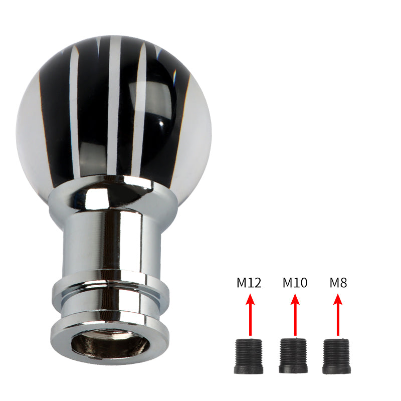 Brand New Universal Jdm Round Ball Crystal Clear Black Stripes Manual Car Racing Gear Shift Knob Shifter M12 M10 M8