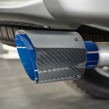 Load image into Gallery viewer, Brand New Universal 2.5&#39;&#39; 63MM-89MM Blue Glossy Carbon Fiber Stainless Steel Car Exhaust Pipe Single Muffler Tip Trim Straight