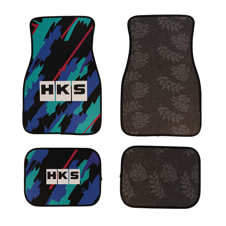 Brand New 4PCS UNIVERSAL HKS Racing Fabric Car Floor Mats Interior Carpets