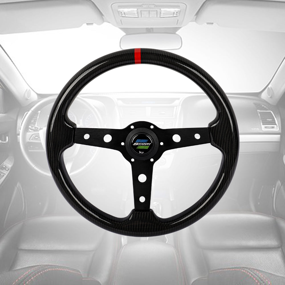 Brand New 350mm 14" Universal JDM SPOON SPORTS Black Real Carbon Fiber Steering Wheel