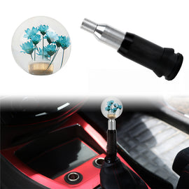 Brand New Universal Round Ball Crystal Clear Teal Flowers Automatic Gear Shift Knob Shifter