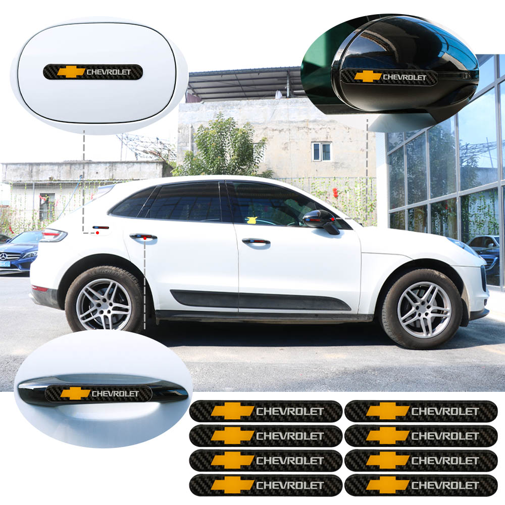 Brand New 8PCS Chevrolet Real Carbon Fiber Black Car Trunk Side Fenders Door Badge Scratch Guard Sticker
