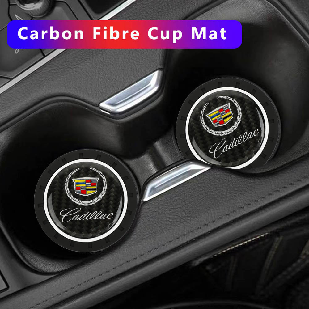 Brand New 2PCS CADILLAC Real Carbon Fiber Car Cup Holder Pad Water Cup Slot Non-Slip Mat Universal