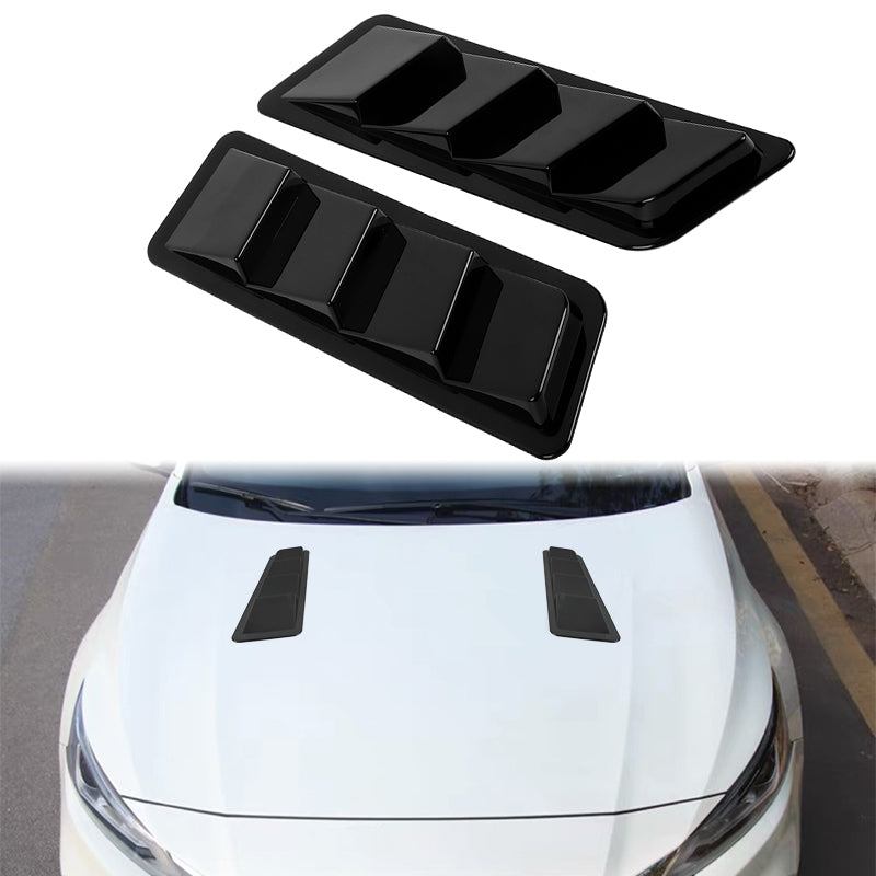 BRAND NEW UNIVERSAL 2PCS Glossy Black Car Hood Vent Scoop Louver Bonnet Vent Air Flow