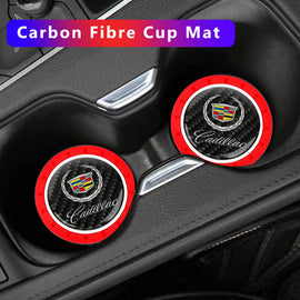 Brand New 2PCS Cadillac Real Carbon Fiber Car Cup Holder Pad Water Cup Slot Non-Slip Mat Universal