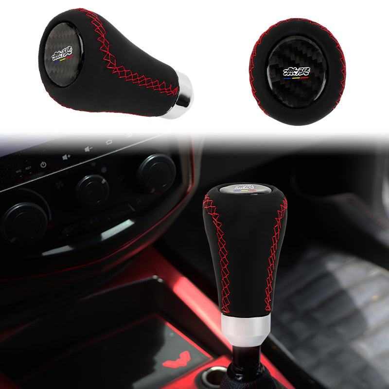 Brand New Universal Mugen Red Stitches Black Leather Manual Car Gear Shift Knob Shifter Lever M8 M10 M12