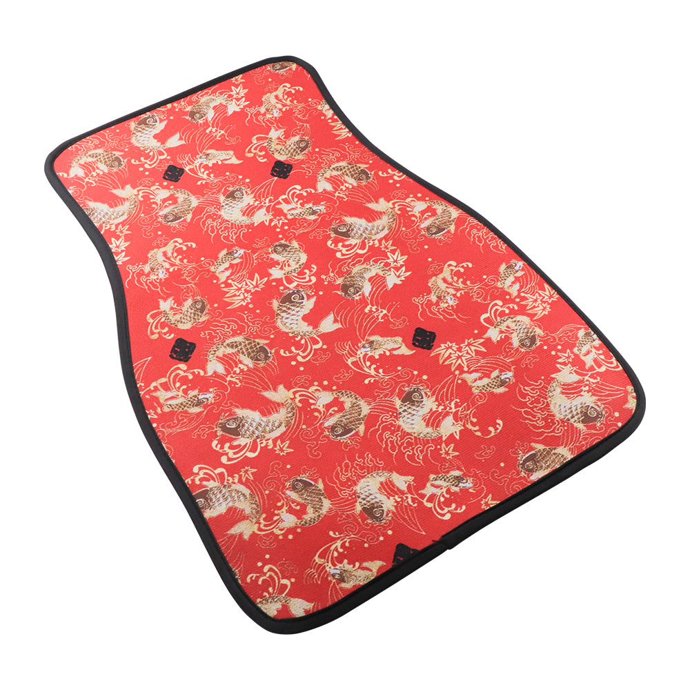 Brand New 4PCS SAKURA KOI FISH Racing Red Fabric Car Floor Mats Interior Carpets