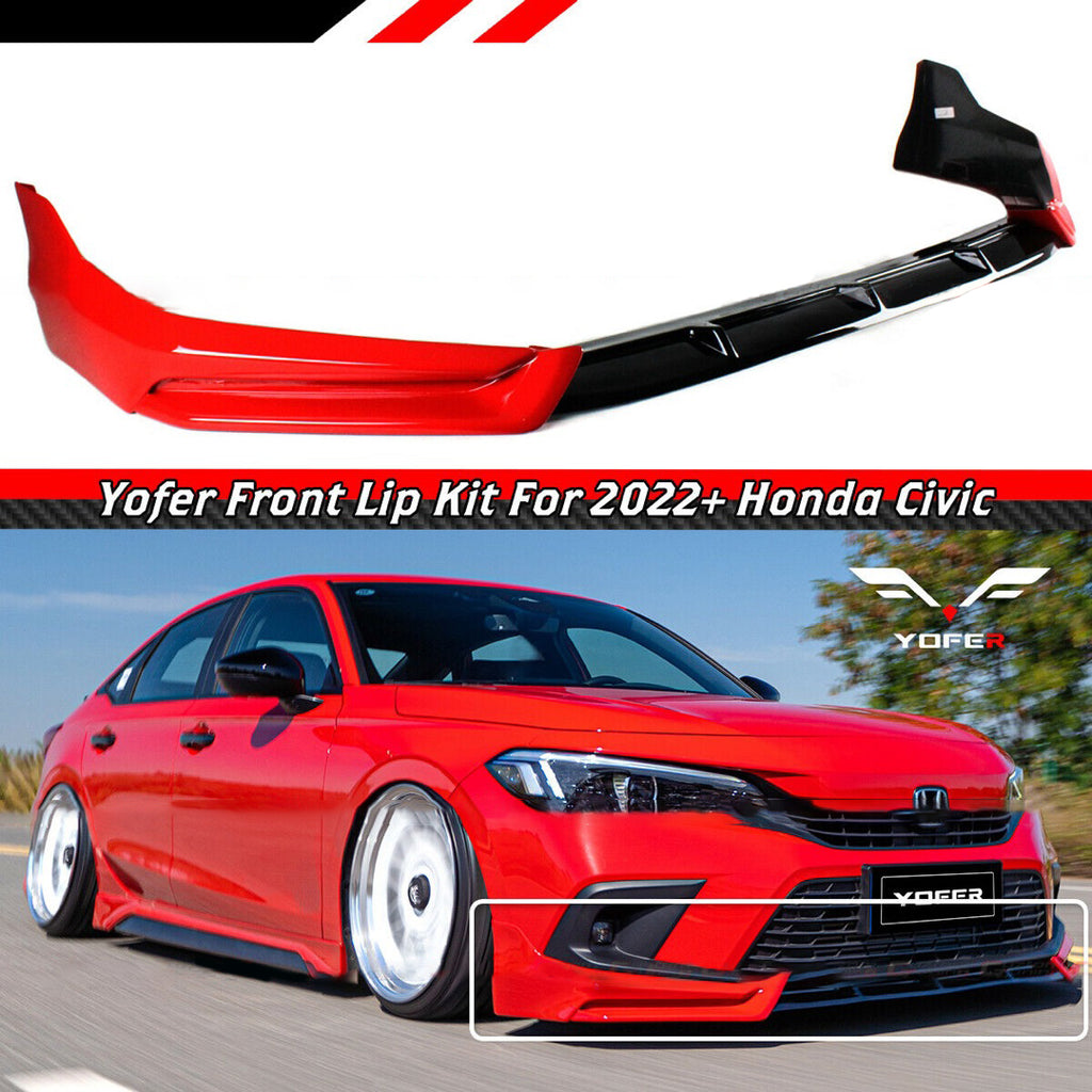 BRAND NEW 3PCS 2022-2023 Honda Civic 11th Gen Yofer Red Black Front Bumper Lip Splitter Kit