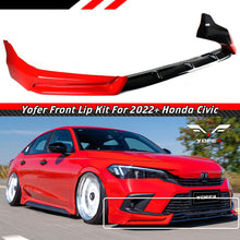 Load image into Gallery viewer, BRAND NEW 3PCS 2022-2023 Honda Civic 11th Gen Yofer Red Black Front Bumper Lip Splitter Kit