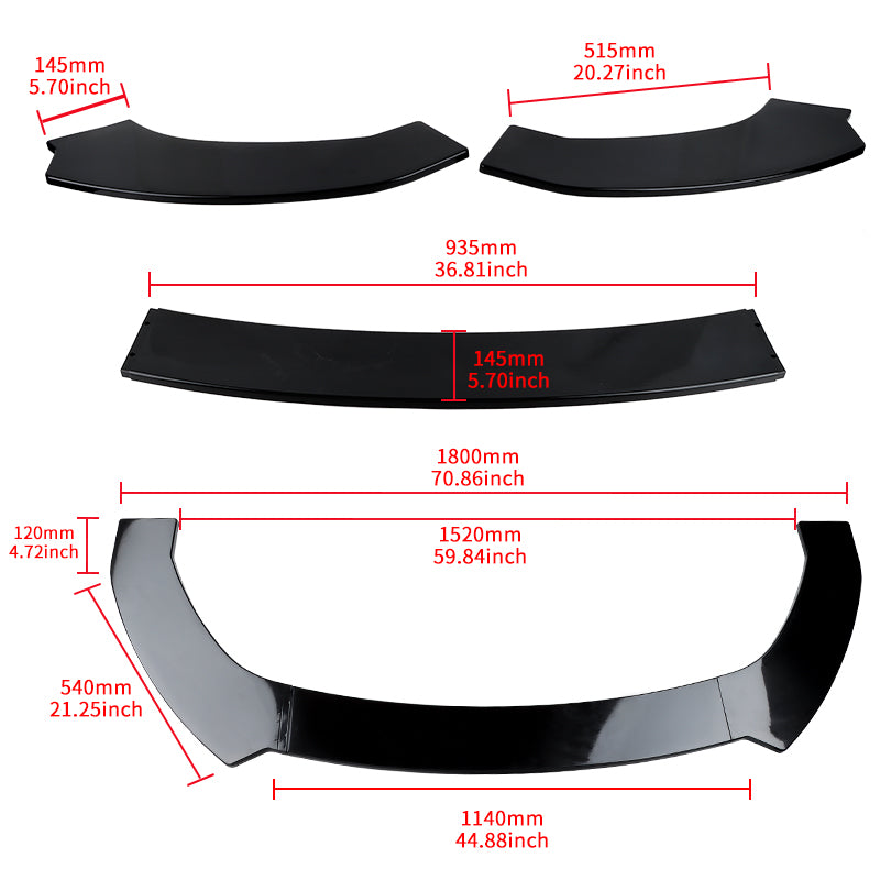 BRAND NEW 3PCS Universal V3 Glossy Black ABS Front Bumper Protector Body Splitter Lip Kit