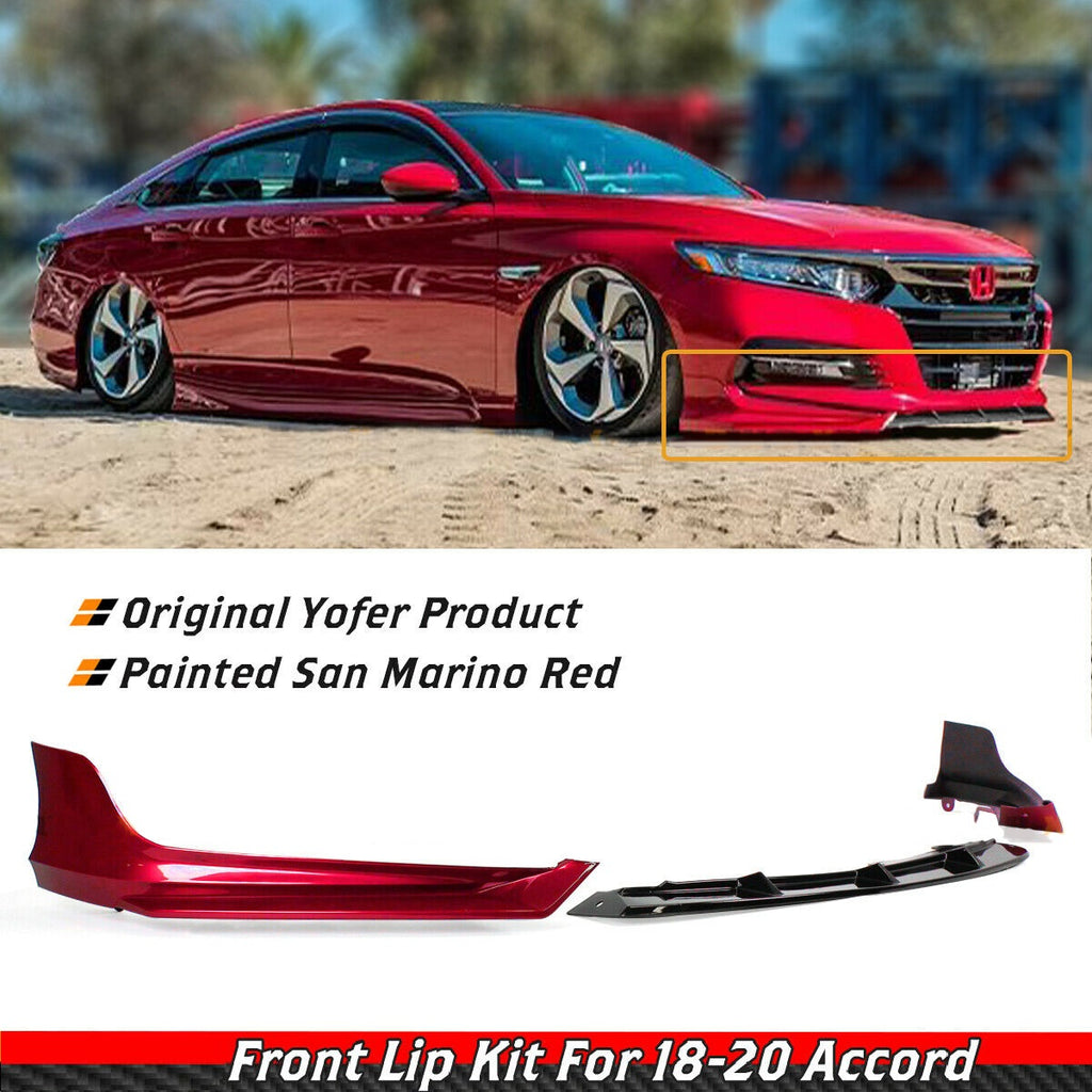 BRAND NEW 3PCS 2018-2020 Honda Accord Yofer San Marino Red Front Bumper Lip Splitter Kit