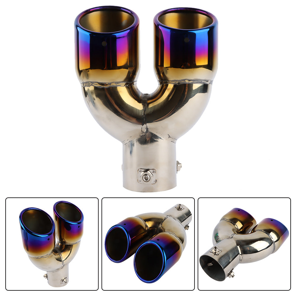 Brand New Universal Dual Burnt Blue Round Shaped Stainless Steel Car Exhaust Pipe Muffler Tip Trim Straight