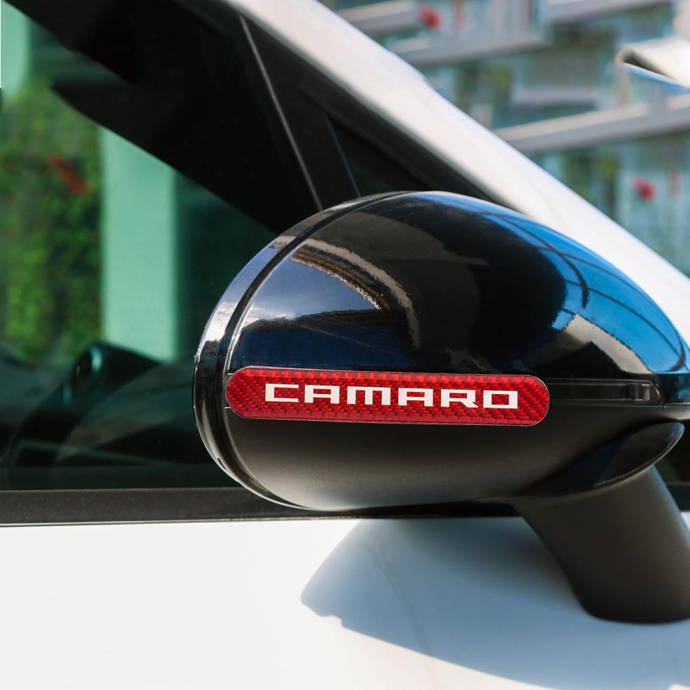 Brand New 2PCS Camaro Real Carbon Fiber Red Car Trunk Side Fenders Door Badge Scratch Guard Sticker