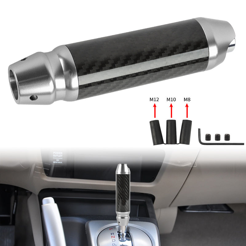 Brand New Universal Real Carbon Fiber Silver Aluminum Automatic Transmission Racing Gear Shift Knob