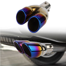 Load image into Gallery viewer, Brand New Universal Dual Burnt Blue Round Shaped Stainless Steel Car Exhaust Pipe Muffler Tip Trim Straight