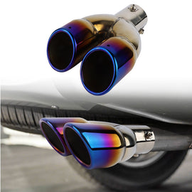 Brand New Universal Dual Burnt Blue Round Shaped Stainless Steel Car Exhaust Pipe Muffler Tip Trim Straight