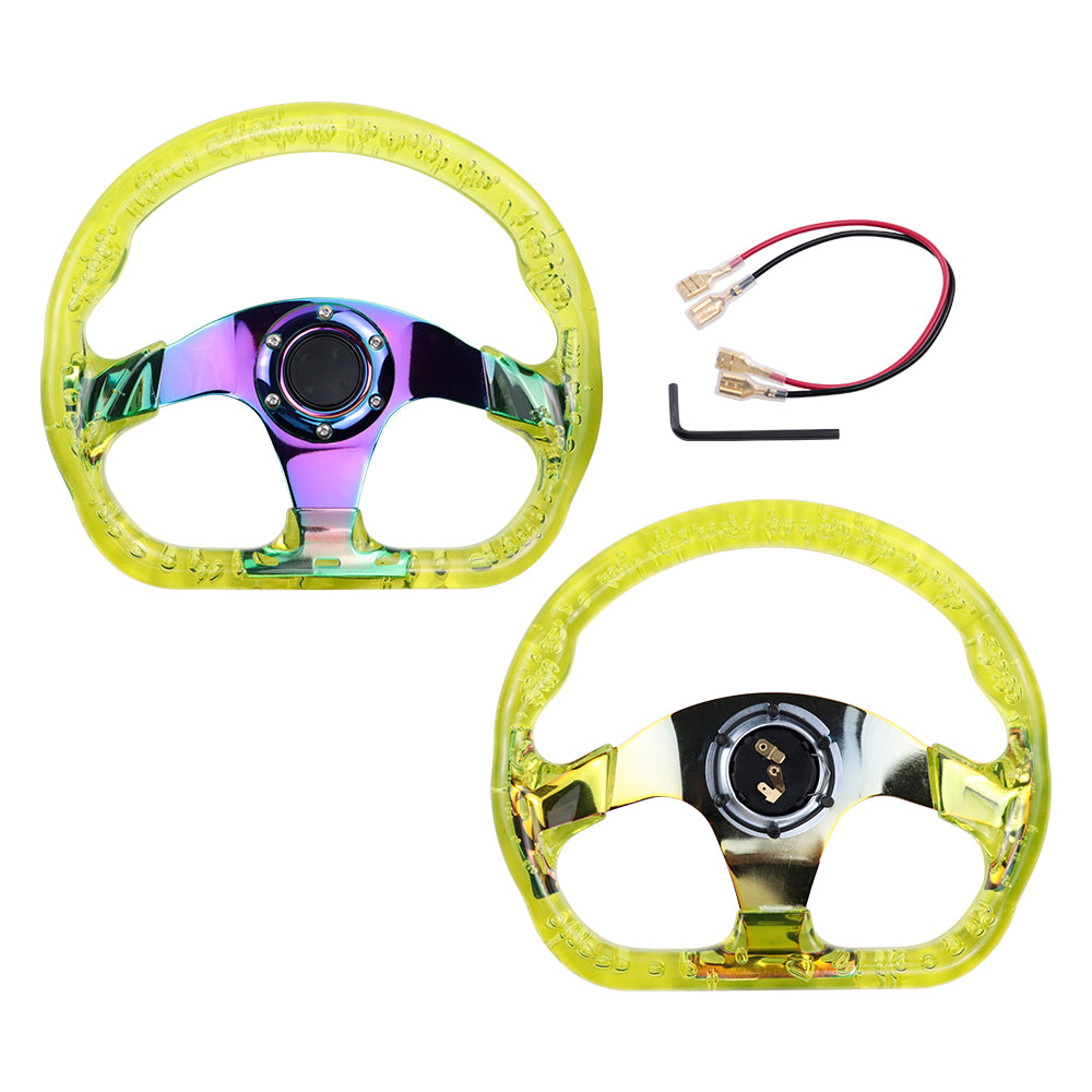 Brand New JDM Universal 6-Hole 326mm Vip Yellow Crystal Bubble Neo Chrome Steering Wheel