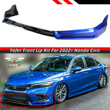 BRAND NEW 3PCS 2022-2023 Honda Civic 11th Gen Yofer Painted Blue Bumper Lip Splitter Kit